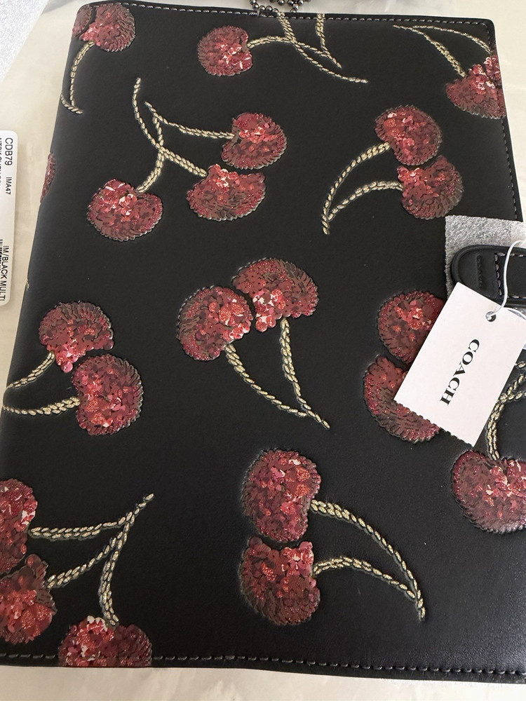 NWT COACH BLACK/RED GLITTER CHERRY NOTEBOOK CDB79