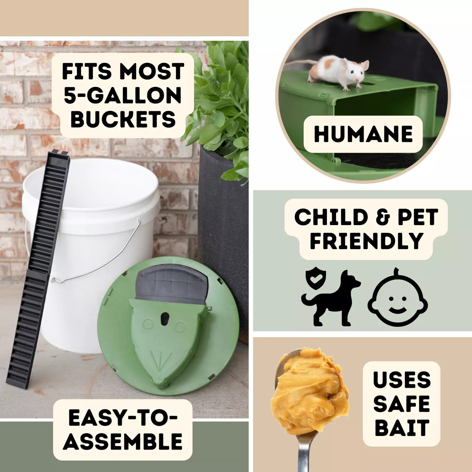 Humane Mouse Rat Trap, 3PACK Rats Trap Bucket Lid Catcher with Ramp Mousetraps