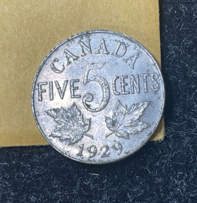 1929 Canada 5 Cents Coin Excellent Condition
