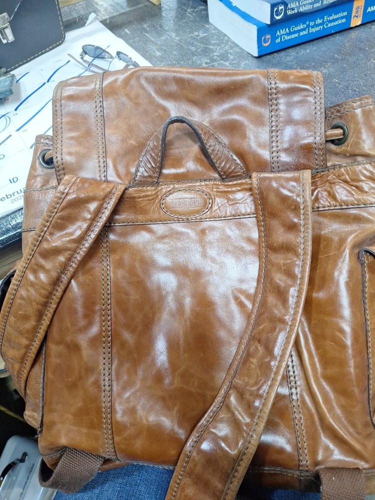 Vtg Leather Fossil Back Pack