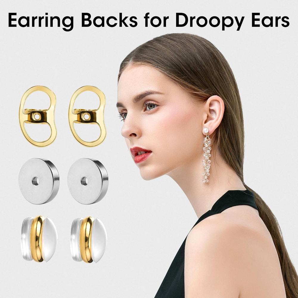 6 Pairs Earring Backs for Droopy Ears Locking Stud Supports