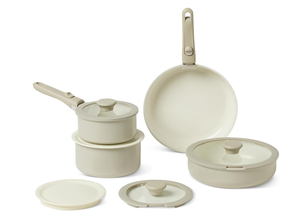 Ceramic Nonstick Pots and Pans Set with Detachable handle,11-Piece Stackable set
