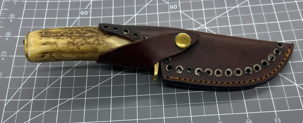 Tallen Stag Hook Fixed Blade Knife w/ Stag Handle - Damascus