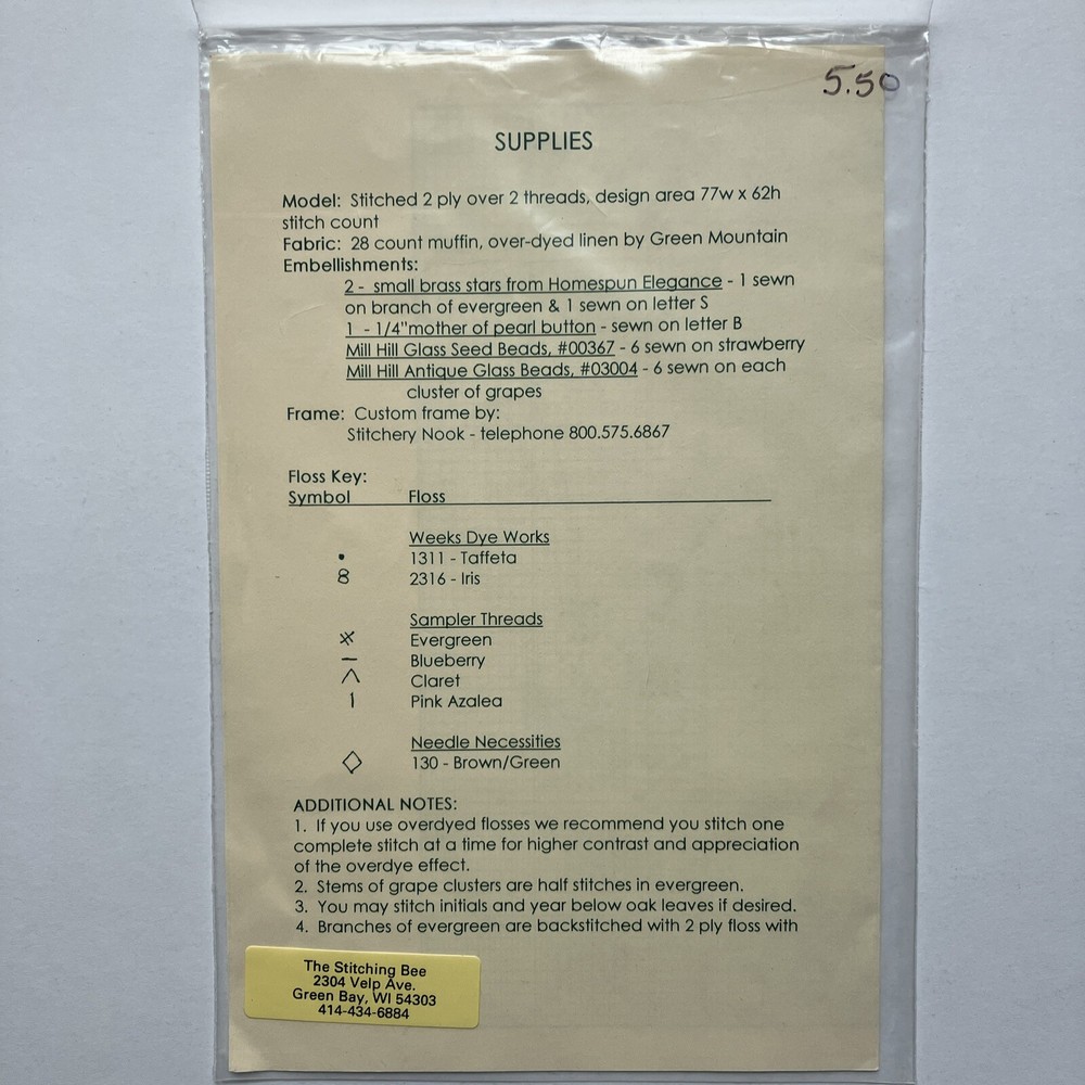 Vintage Sebby’s Designs 01 Counted Cross Stitch Frame Pattern Leaflet 1997