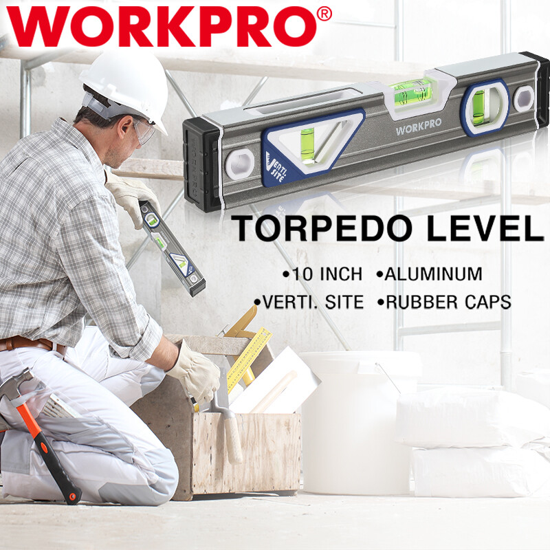 WORKPRO 10" Torpedo Level Aluminum Alloy Leveler Tool 3 Bubble Vials Verti. Site