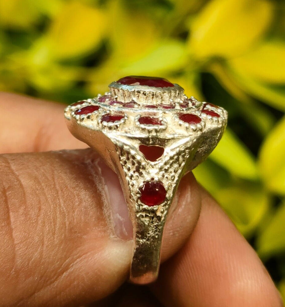 Natural Ruby Stone with Multi Ruby Stones Ring Sterling Silver 925 Antique Ring