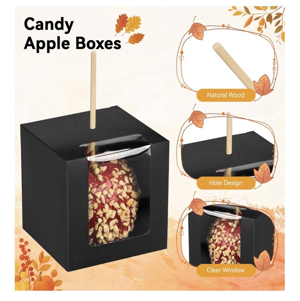 25 Pack Kraft Candy Apple Boxes with Sticks