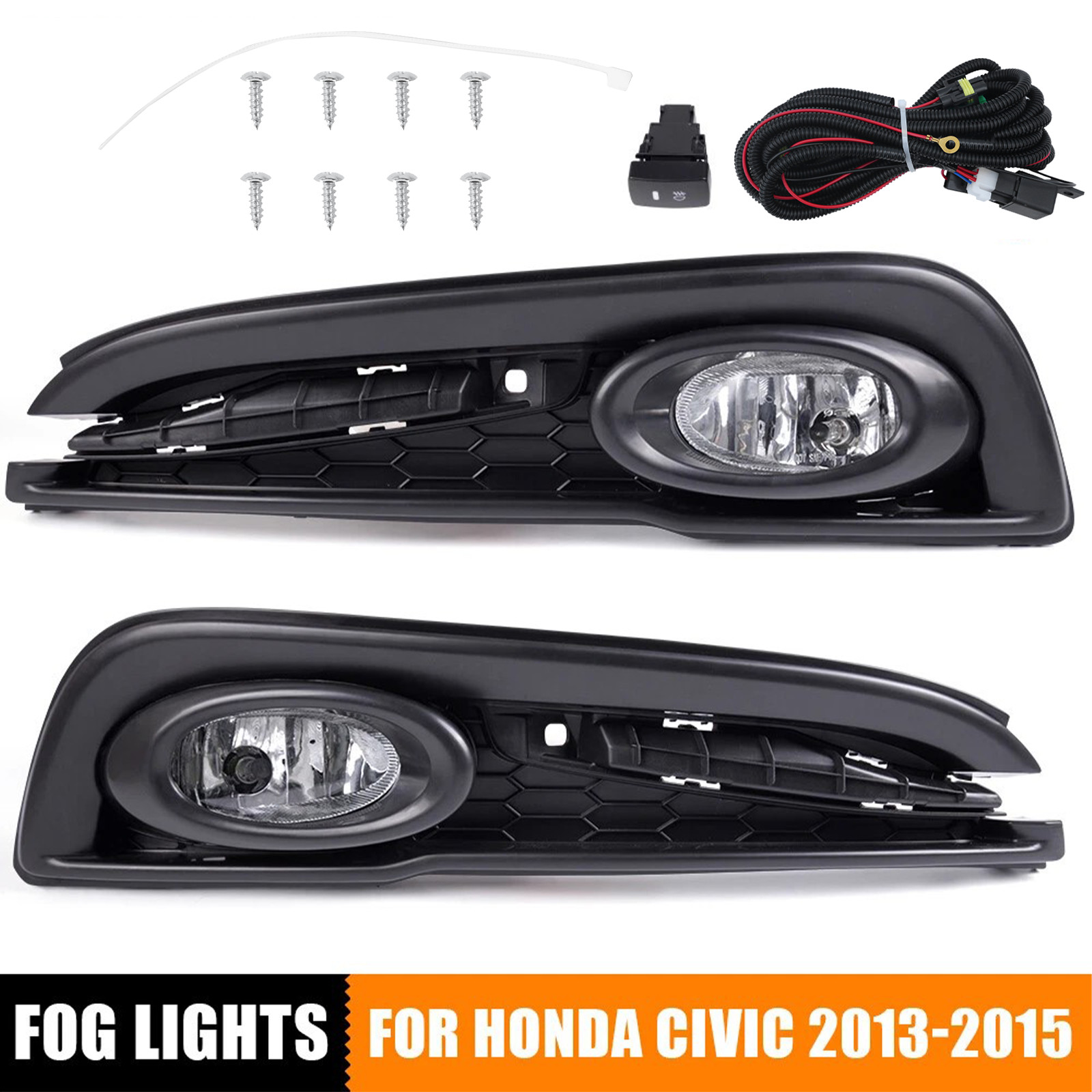 Fit 2013 2014 2015 Honda Civic Sedan Front Fog Lights Lamps W/Wiring + Switch