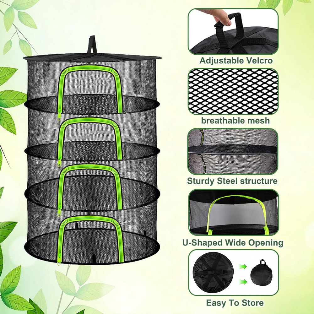 4 Layer Herb Drying Rack, Hanging Mesh Net, Foldable Plant Drying Rack with U-Sh