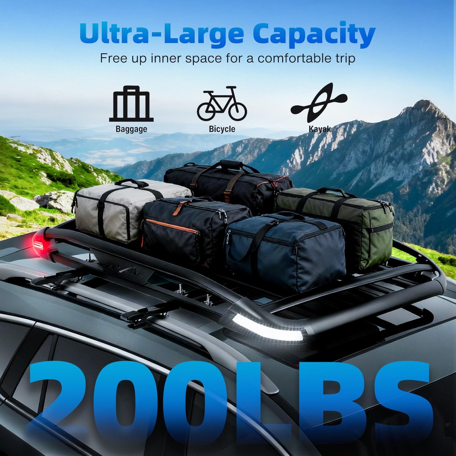 For Ford Escape Aluminum Top Roof Rack Cargo Carrier Basket Holder w/ LED Lights