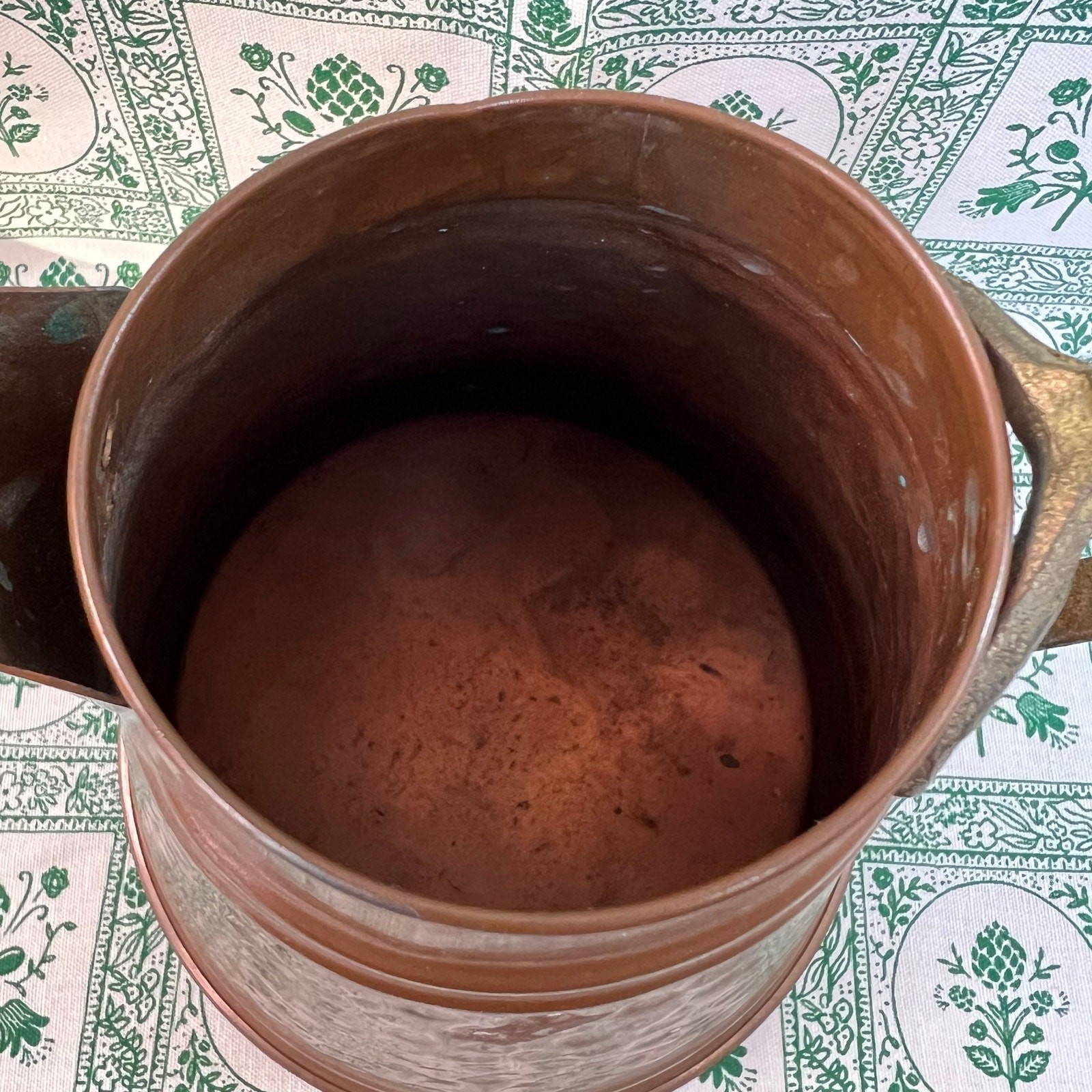 Vintage 1950s Hammered Copper Pitcher Jug Brass Handle Rustic Kitchen Decor