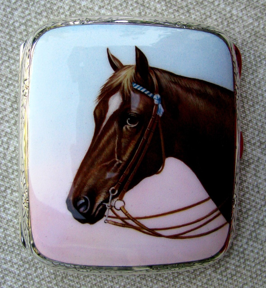 PRISTINE MINT ENGRAVED SILVER HAND PAINTED PORCELAIN CIGARETTE CHEROOT CASE 1910