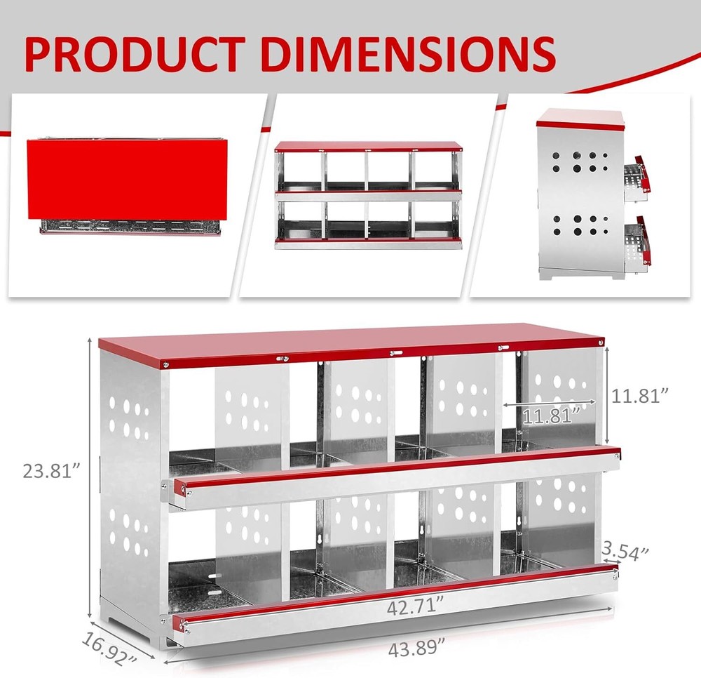 8 Compartment Chicken Metal Nesting Box, 8 Room Wall Mountable Nesting Boxes Hen