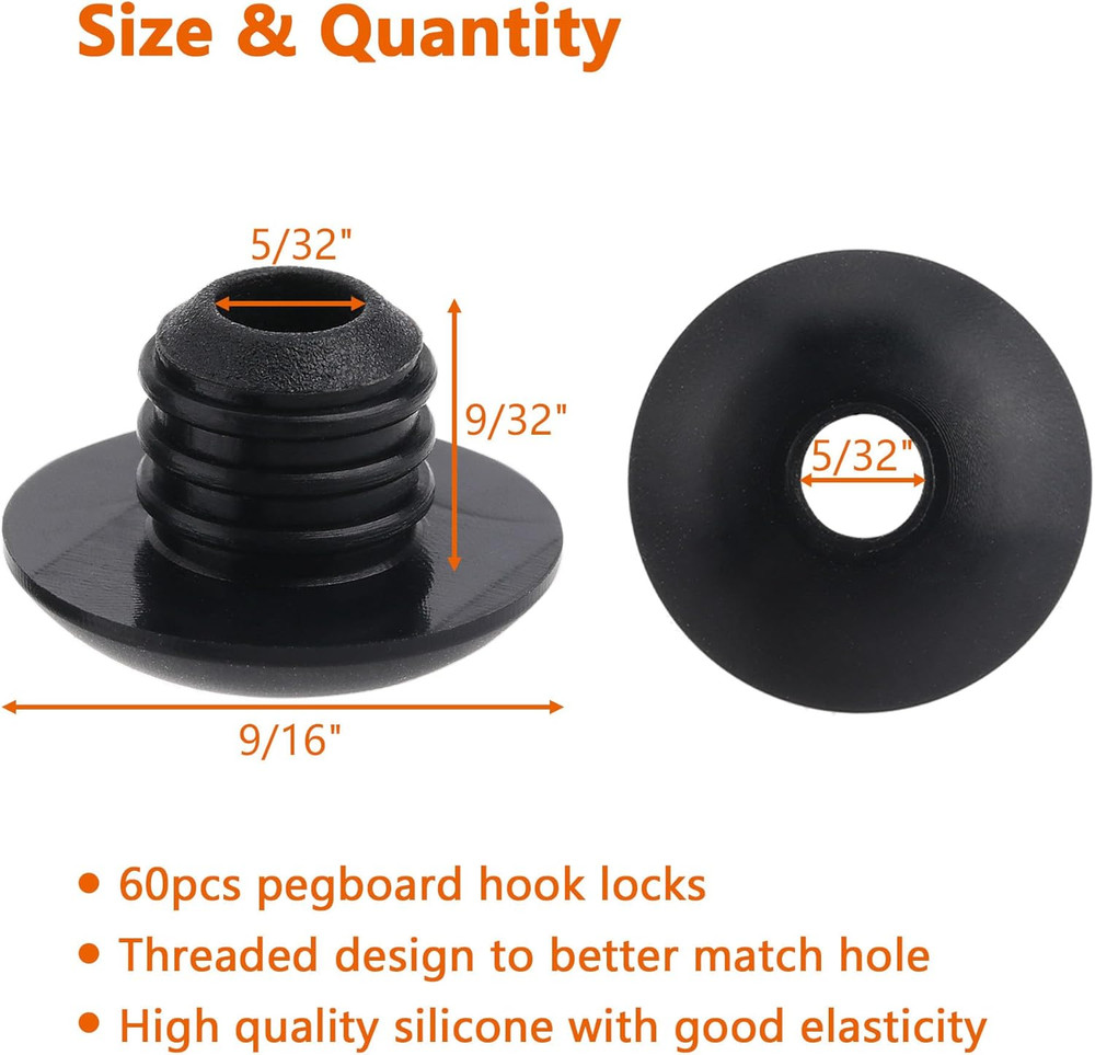 Pegboard Hook Locks, for Stopping Hooks from Falling Off, 60PCS, Black