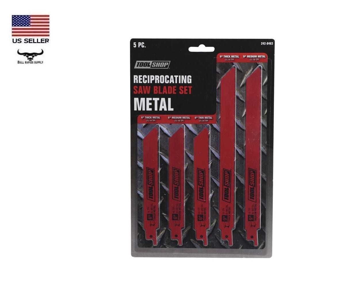 5 Piece Metal Cutting Reciprocating Saw Blade Set 6" & 9" Thin Medium Thick Cut