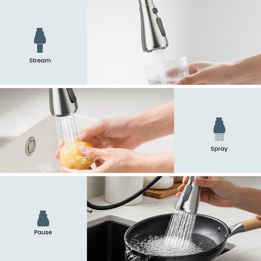 FEELSO Single Handle Kitchen Faucet Pull Down Sprayer Brushed Nickel