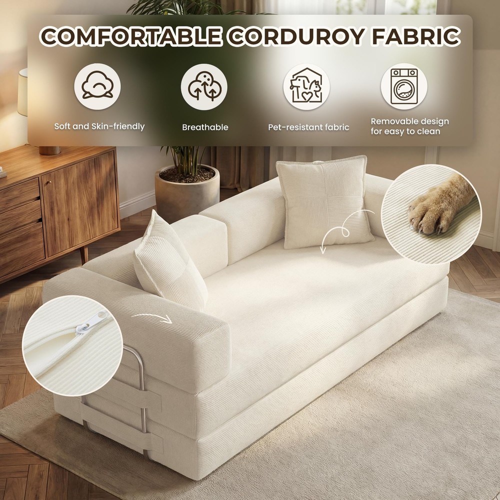 Convertible 78 Inch Folding Futon Sleeper Sofa Bed with Fixed-Shape Frame