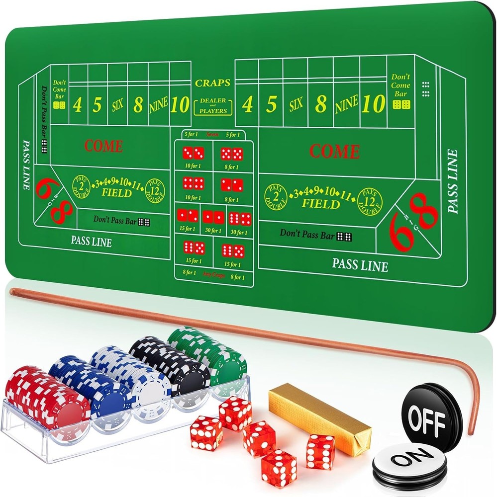 Leyndo Craps Tabletop Game Set, Includes 35" x 70" Rubber Craps