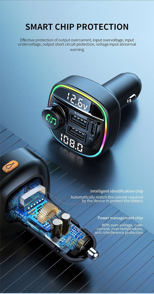 Car FM Transmitter Bluetooth 5.0 Wireless Handsfree MP3 Player Charger Adapter