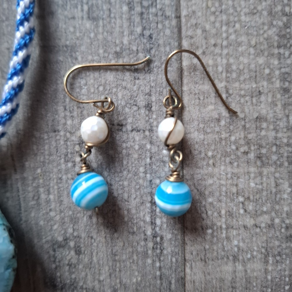 Statement Wire Wrapped Boho Blue Stone Style Necklace And Earrings Set Boho