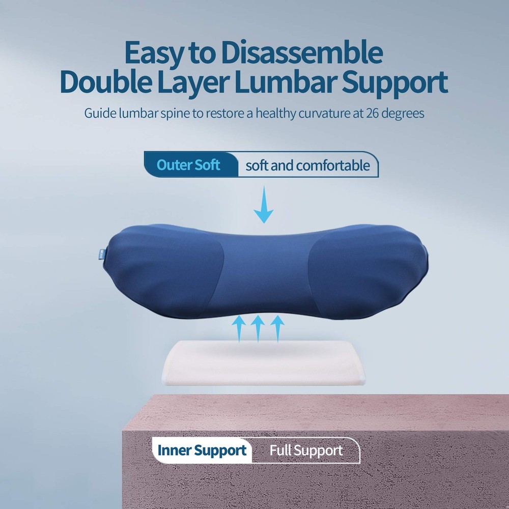 RESTCLOUD Adjustable Lumbar Support Pillow for Sleeping Memory Foam Back Supp...