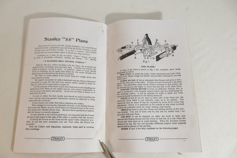 STANLEY # 55 PLANE COMPLETE & EXTRA'S WITH BOOK INSTRUCTIONS IN GREAT CONDITION