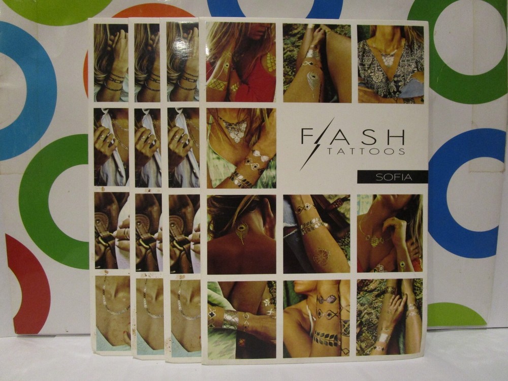 FLASH TATTOOS ~ SOFIA ASSORTED TATTOOS 4 SHEETS OF TATTOOS