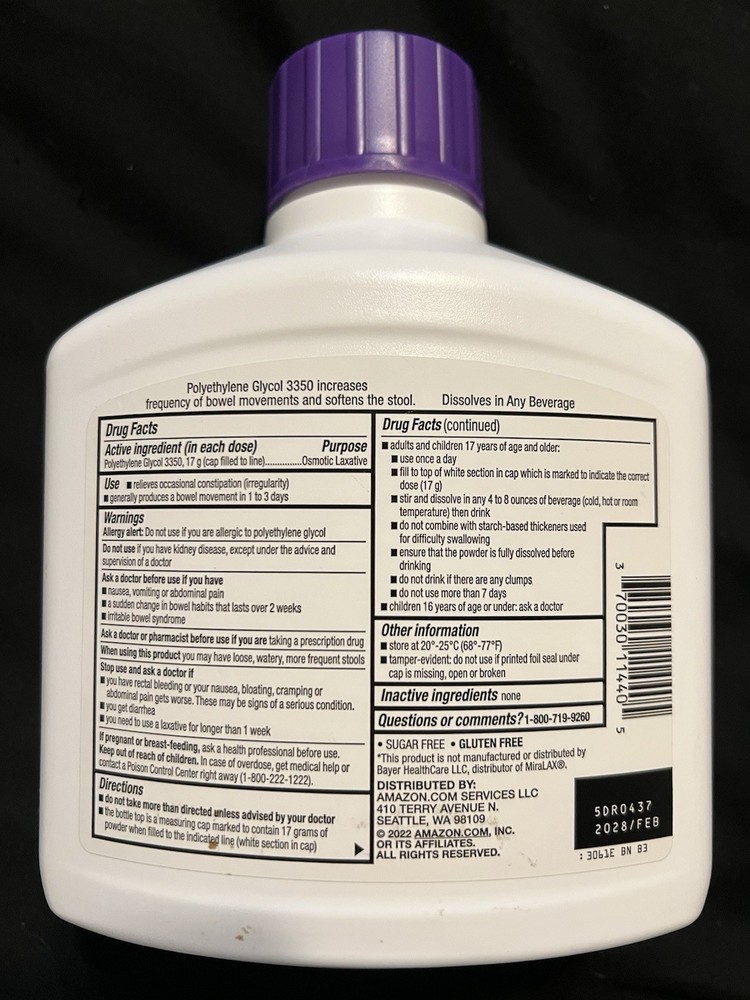Amazon Basic Care ClearLax Polyethylene Powder, Unflavored, 1.68 Lb- BB 2028