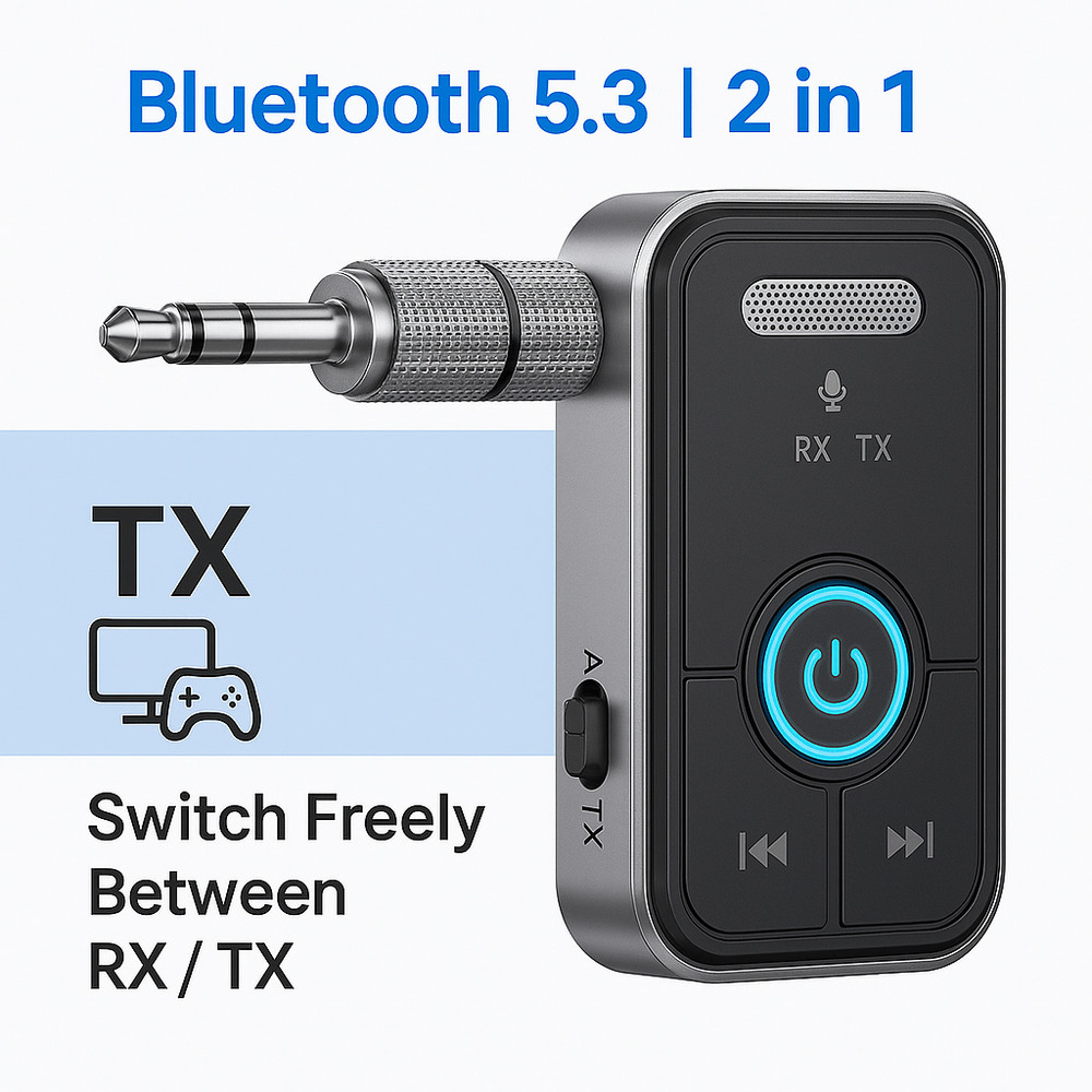 Transmitter Receiver 2 IN 1 Bluetooth 5.3 Wireless Audio 3.5mm USB Aux Adapter