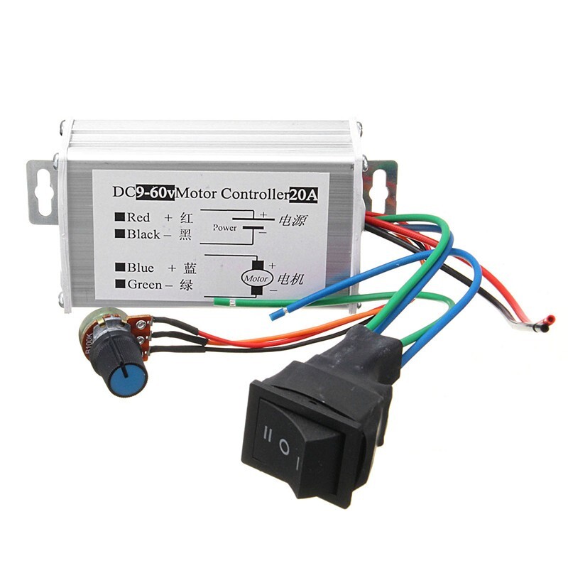 PWM DC Brush Motor Stepless Variable Speed Controller Switch 12V 24V 48V 60V 20A