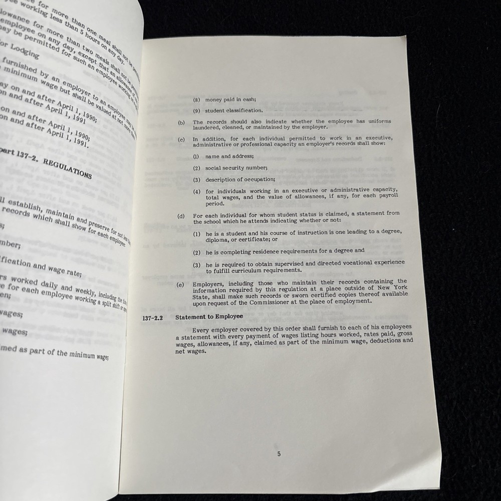 New York State Minimum Wage Order 1990 Restaurant Industry