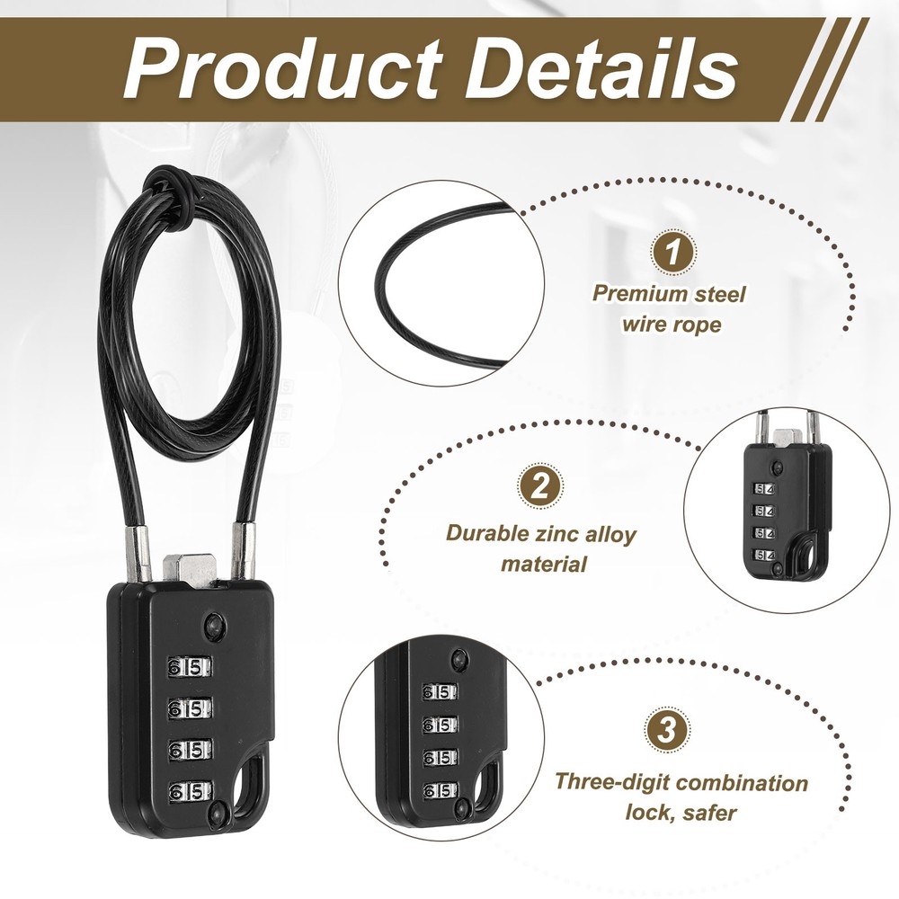 2-Pack Combination Padlock, 4 Digit 20 in Cable Luggage Lock [Black]