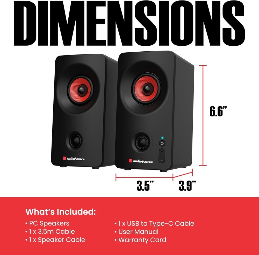 Desktop PC Speakers with Bluetooth 5.3, USB-C Plug & Play, 2.0 Stereo Computer S