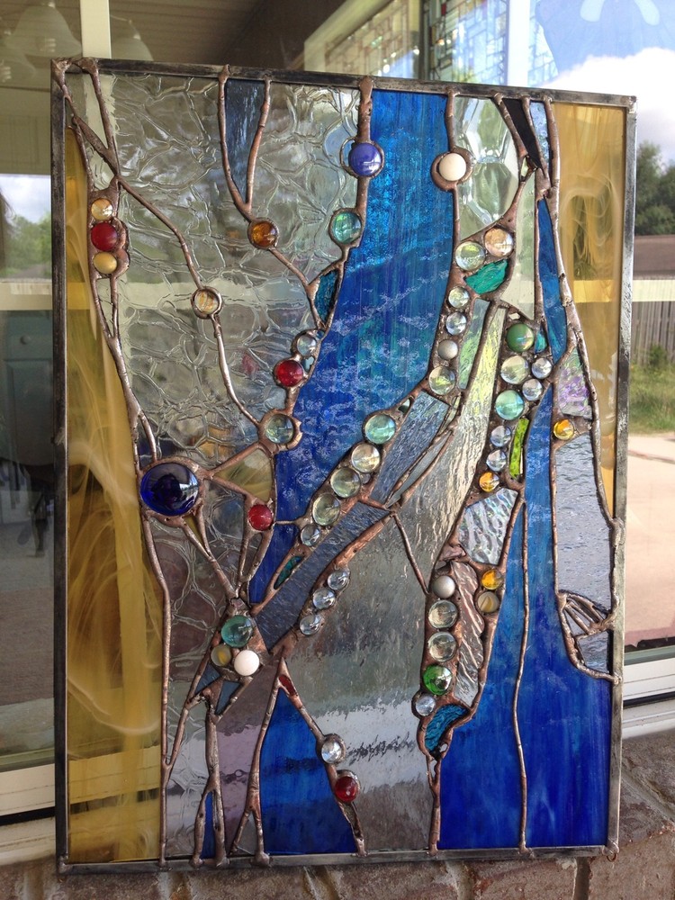Stained Glass  Window Abstract  Suncatcher Panel OOAK
