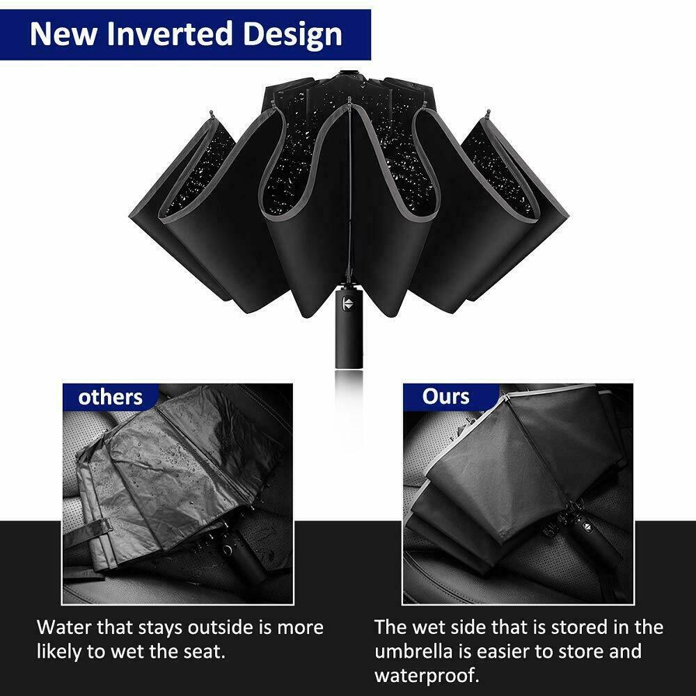 Windproof Upside Down Inverted Reflected Strip Auto Fold Umbrella 2nd 40% Off
