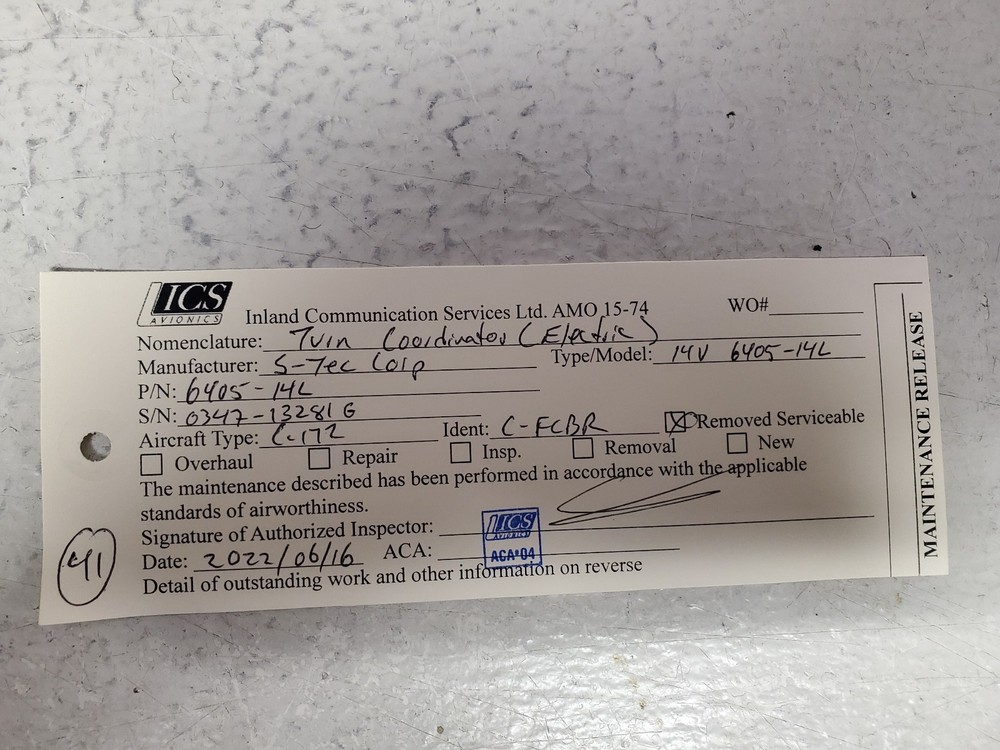 S-Tec Turn Coordinator 14V 6405-14L