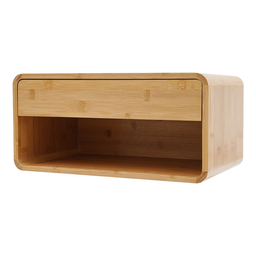 Rustic Bamboo Floating Nightstand with Drawer, Wall-Mounted Bedside Cabinet