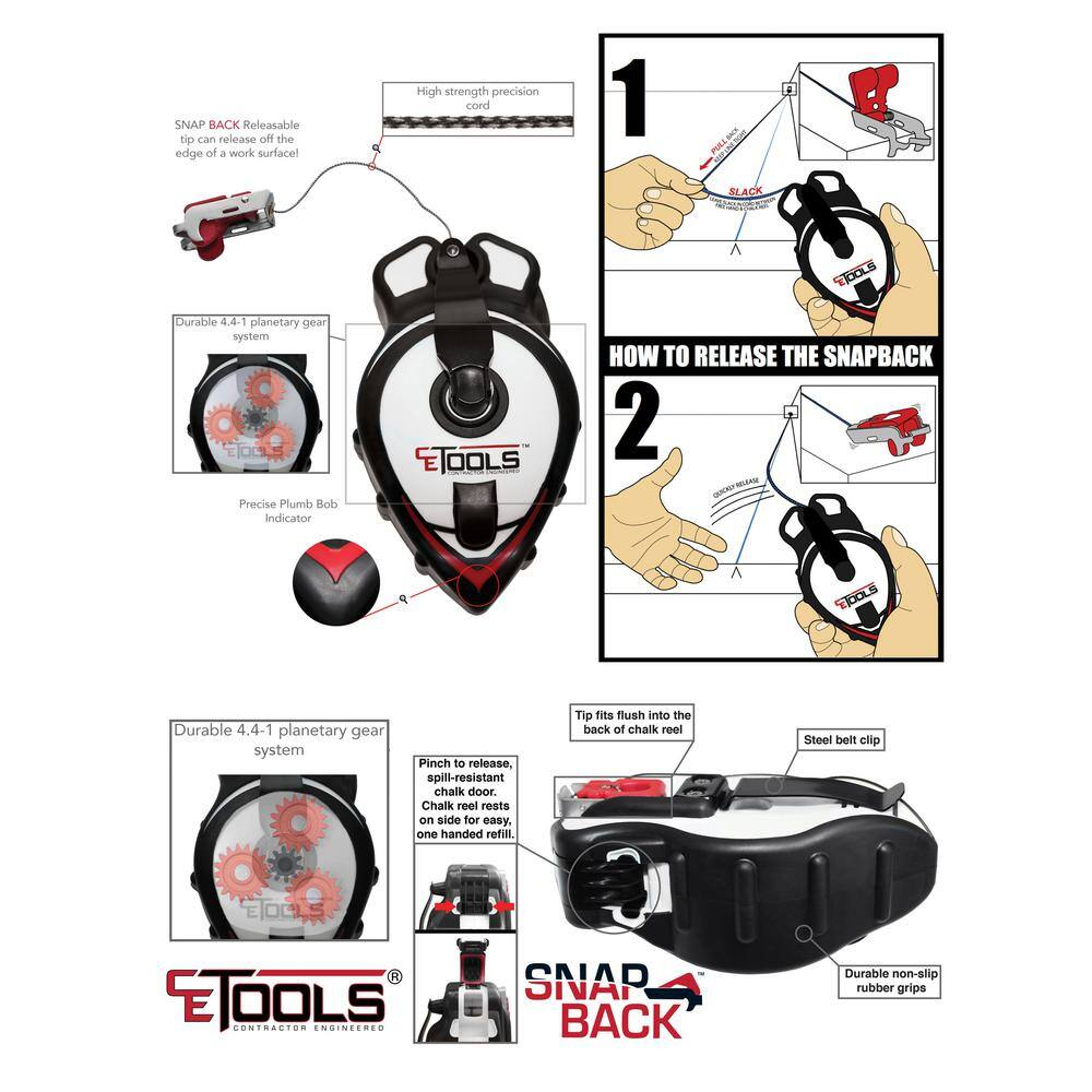 SnapBack� Chalk Line with Releasable Tip- CE Tools
