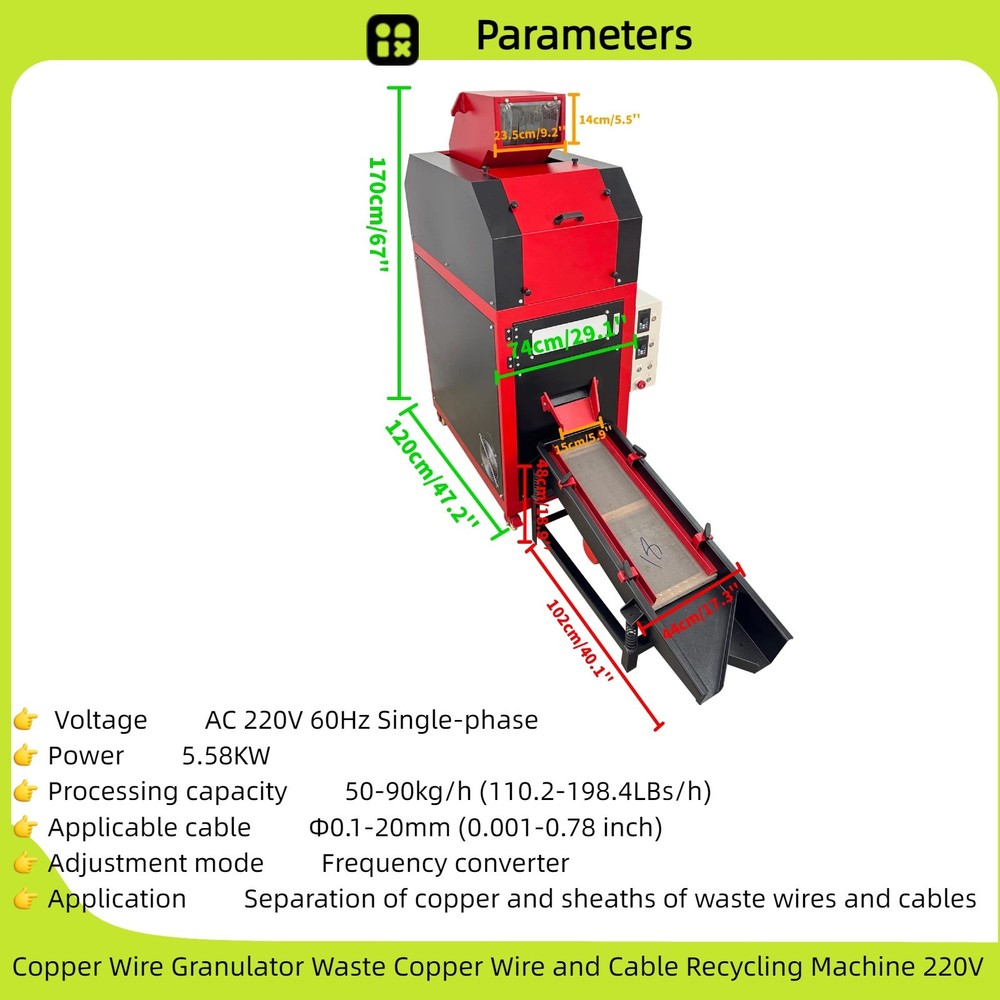 Copper Wire Granulator Waste Copper Wire Cable Recycling Machine 220V 1 Phase