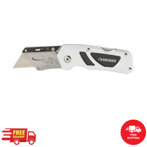 Husky Folding Lock-Back Utility Knife Compact Razor Box Cutter