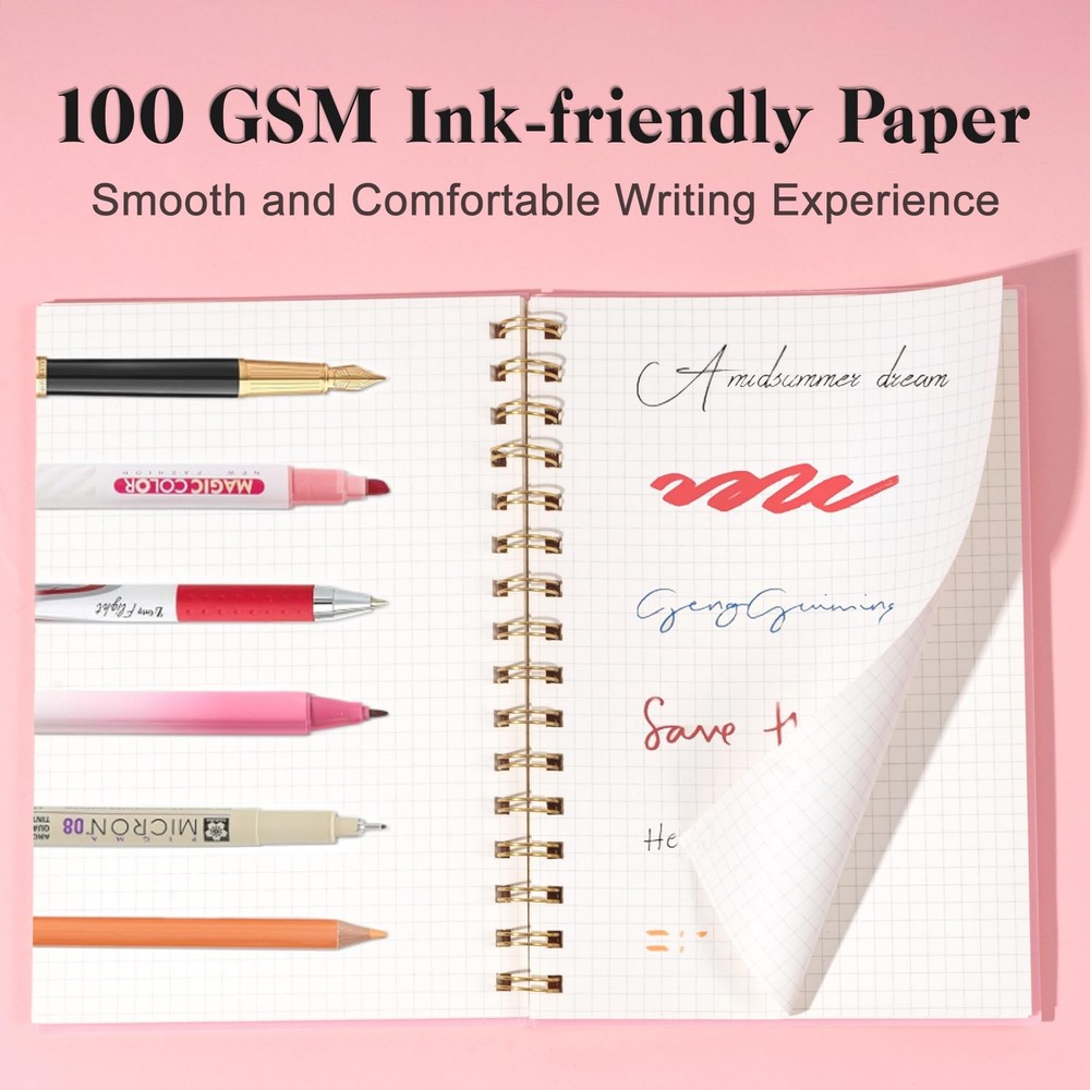 Yoment Graph Paper Notebook A5 Graphing Spiral A - - A5, Pink