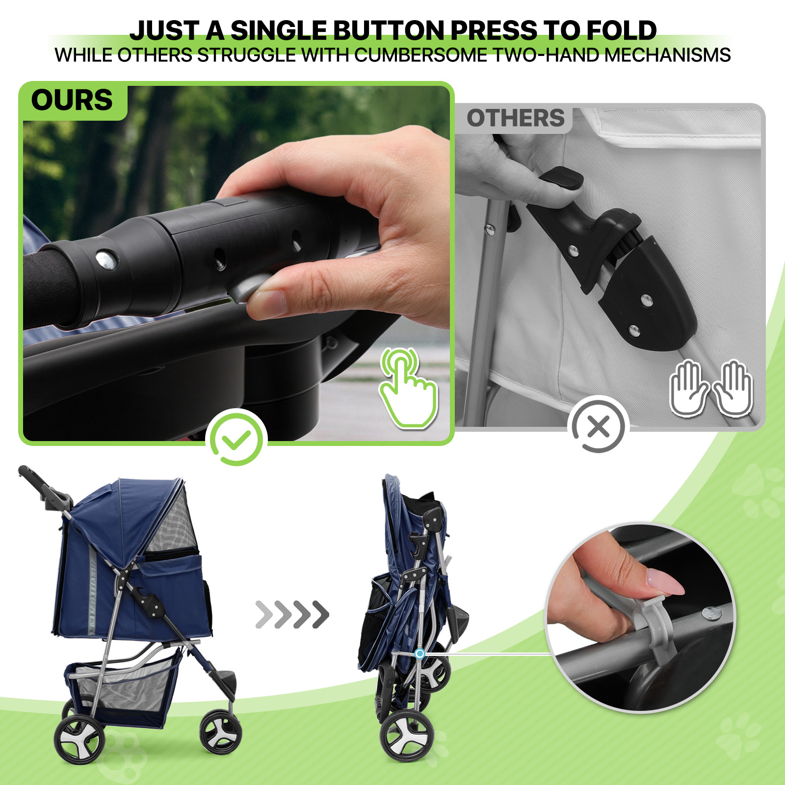 Blue Foldable Dog Stroller Small Medium Pet Travel Cage Carrier Cart w/Sunshade