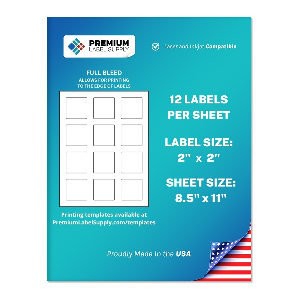 6000 Premium 2" x 2" square stickers / Labels - with bleed - 12 per sheet