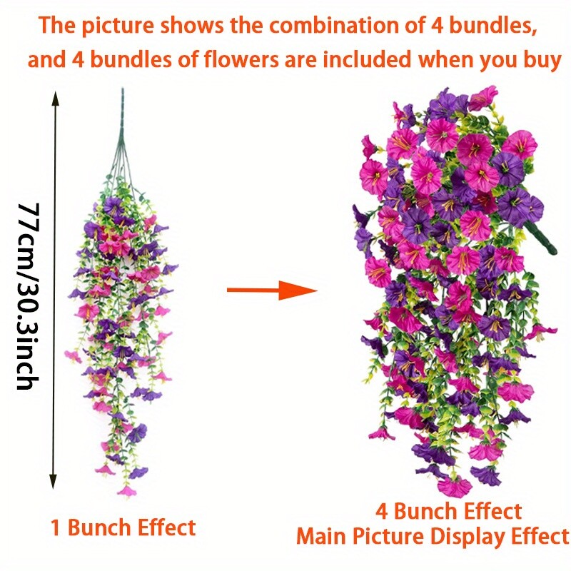 4PCS Artificial Morning Glory Vines UV Resistant Hanging Flowers Outdoor Decor