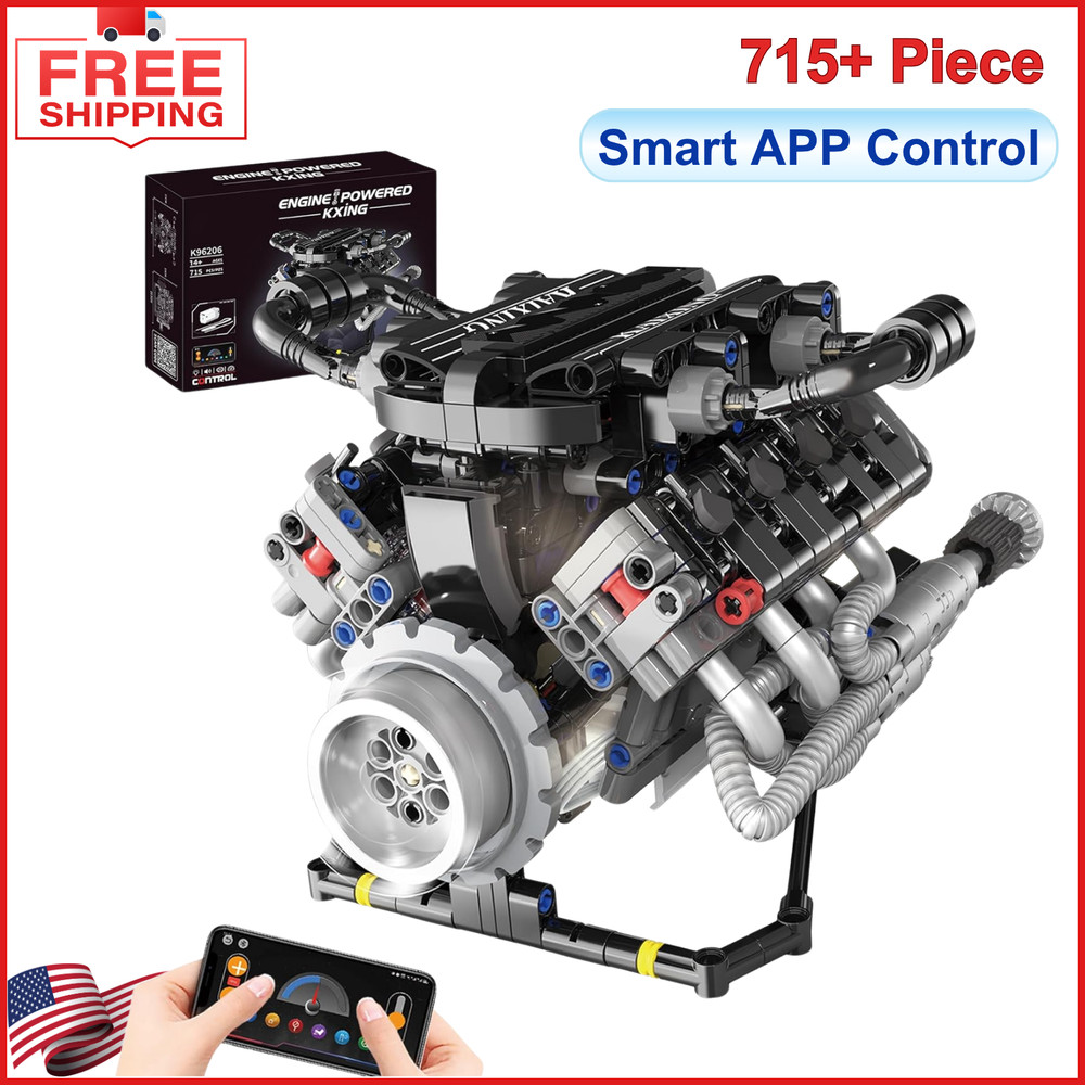 V8 Mini Engine Model Kit That Runs Building Sets with Motor, APP Control Technic