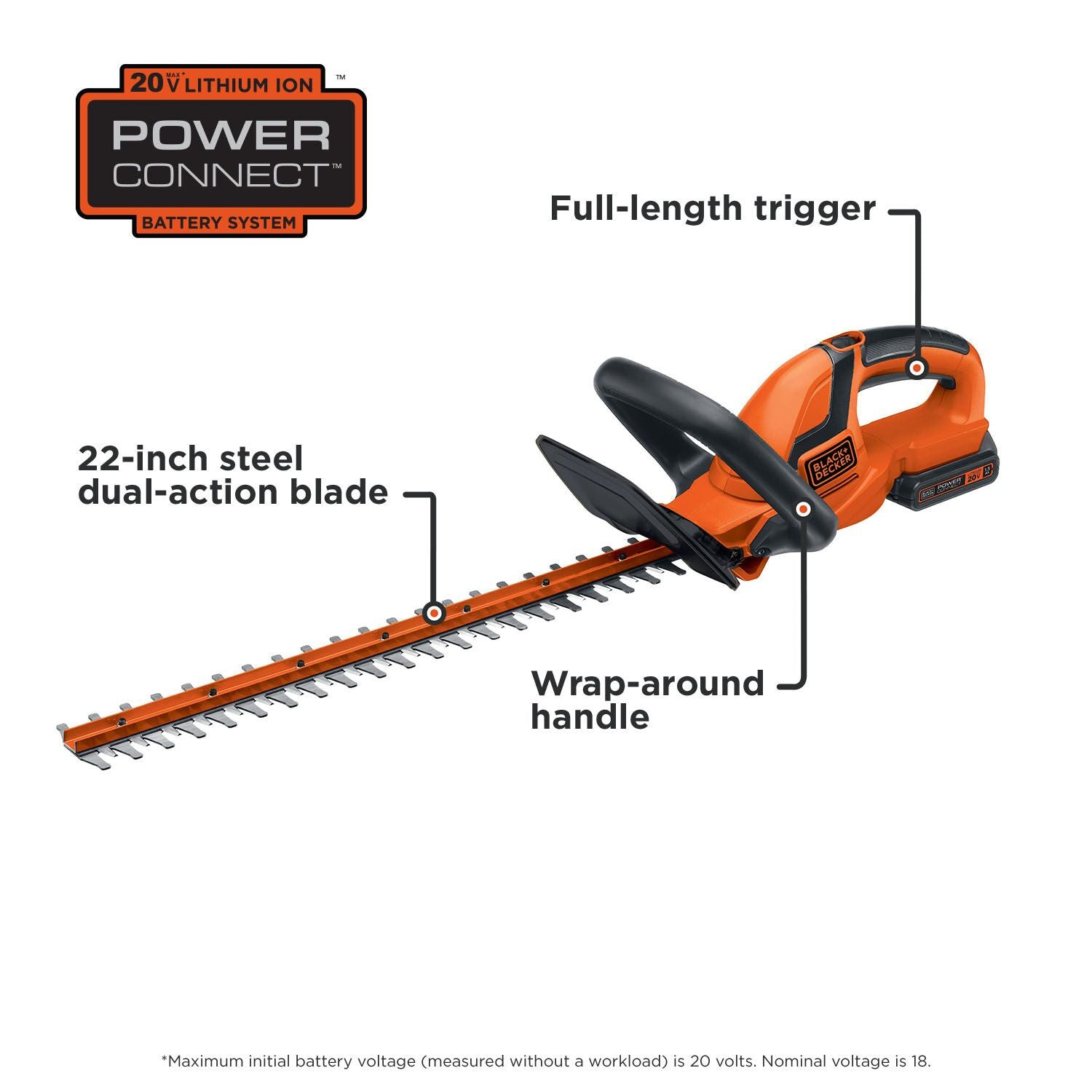 BLACK+DECKER 20V MAX* Cordless Hedge Trimmer, 22-Inch - LHT2220