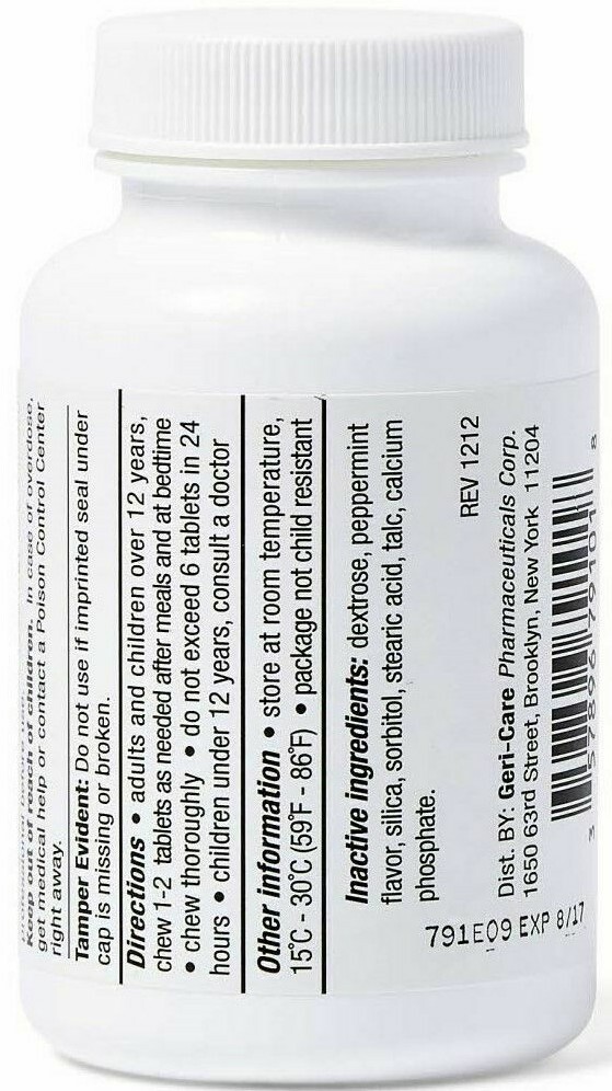 GeriCare Simethicone Chewable Mint Tablets, 80 mg, 100 Count