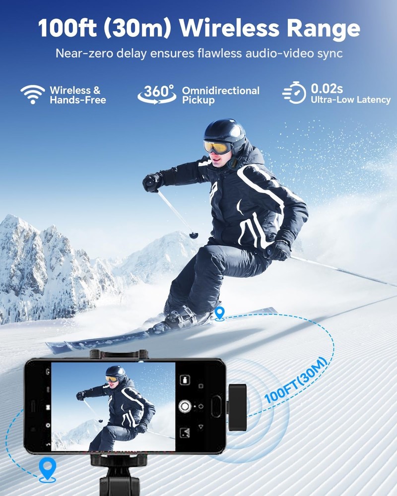 Wireless Lavalier Microphone for iPhone/Android Phone/Laptop/PC, Mini Lapel M...