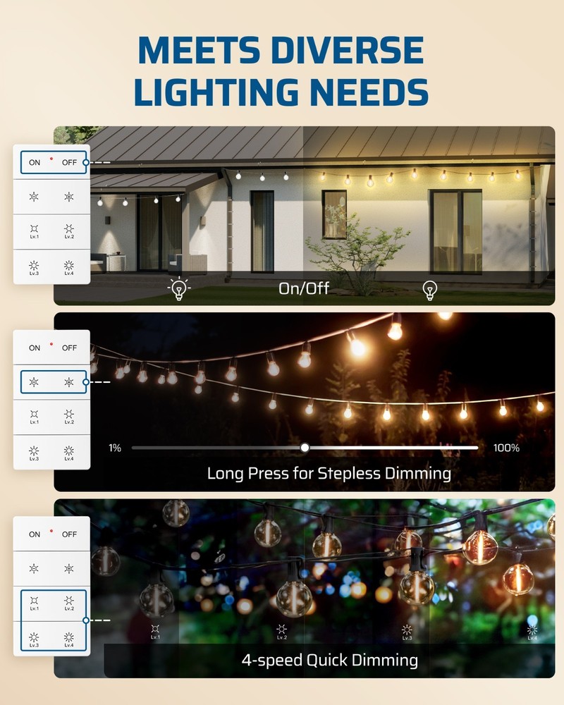 DEWENWILS Outdoor Light Dimmer, Remote Control Wall Switch, No WiFi Needed
