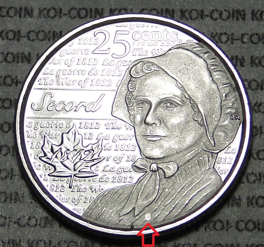 *ERROR*Strike Though*Silver Button* BU Canada 2013 25c Laura Secord coin